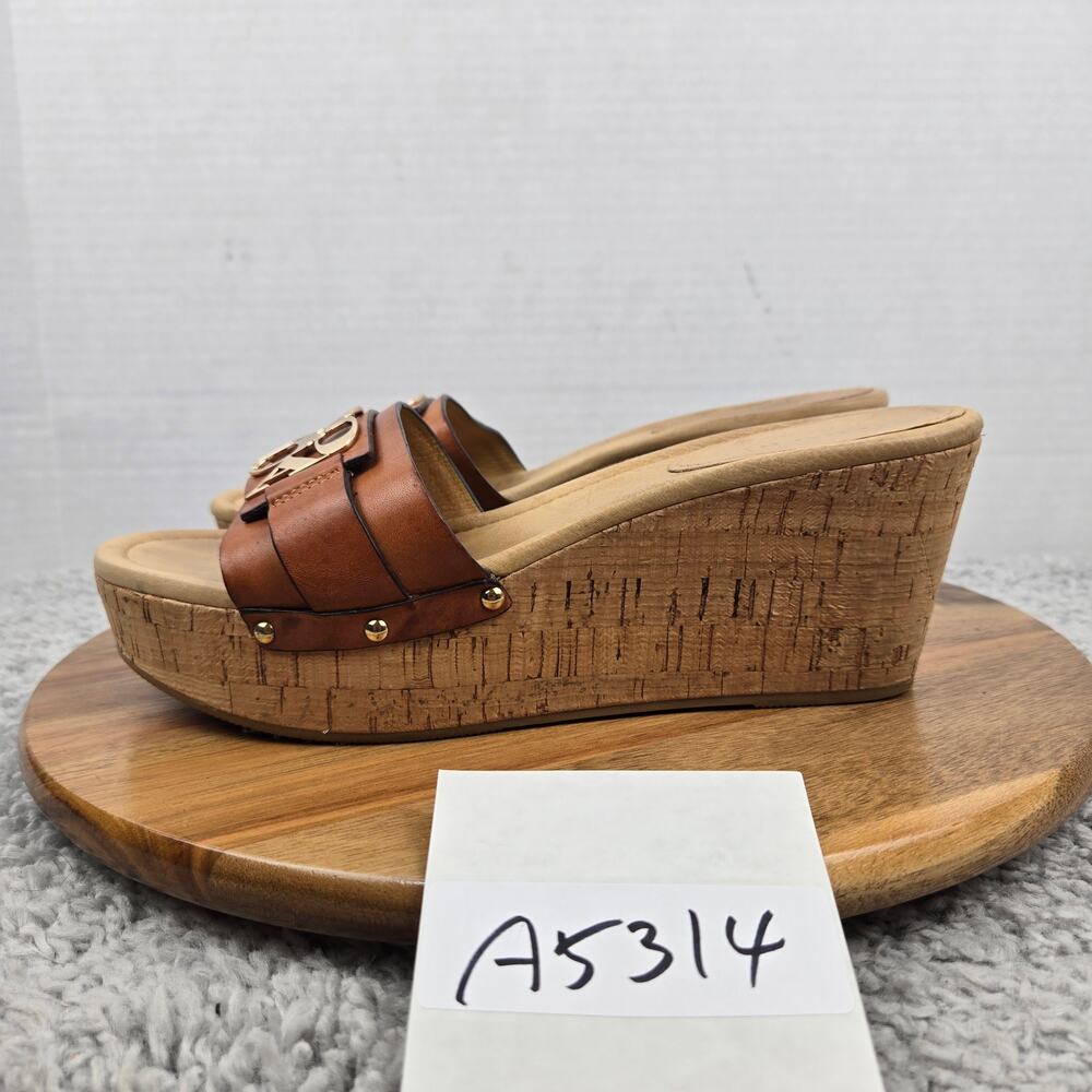 Coach Womens 8.5B Jen Brown Open Toe Cork Wedge Platform Y2K Casual Sandal A8378